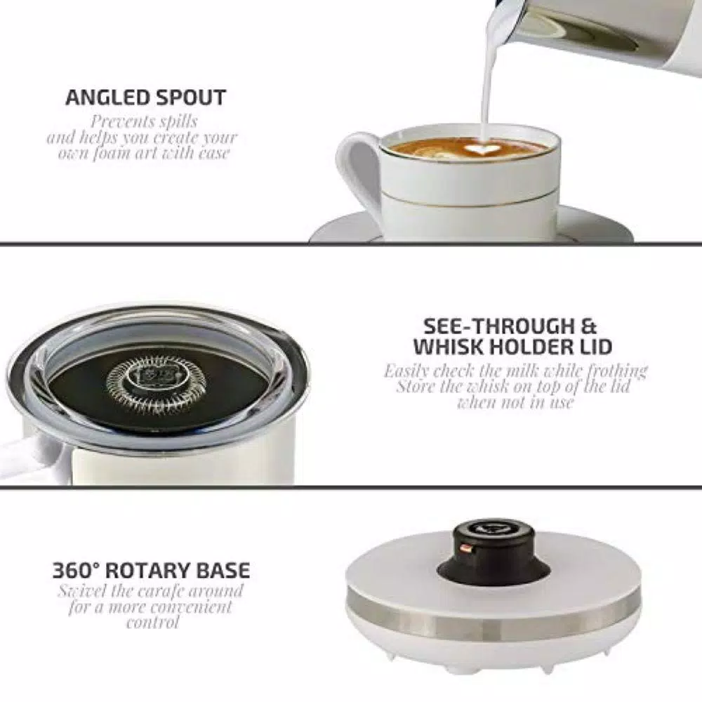 Coffee Makers Ovente 8.1 Oz. White Stainless Steel Electric Milk Frother 3 In 1-Warming, Heating And Frothing, See-Through Lid Plus Whisks 6 Coffee Makers Ovente 8.1 Oz. White Stainless Steel Electric Milk Frother 3 In 1-Warming, Heating And Frothing, See-Through Lid Plus Whisks - Image 4