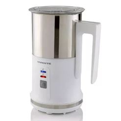Coffee Makers Ovente 8.1 Oz. White Stainless Steel Electric Milk Frother 3 In 1-Warming, Heating And Frothing, See-Through Lid Plus Whisks
