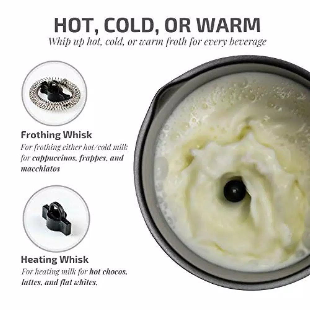 Coffee Makers Ovente 8.1 Oz. White Stainless Steel Electric Milk Frother 3 In 1-Warming, Heating And Frothing, See-Through Lid Plus Whisks 4 Coffee Makers Ovente 8.1 Oz. White Stainless Steel Electric Milk Frother 3 In 1-Warming, Heating And Frothing, See-Through Lid Plus Whisks - Image 2