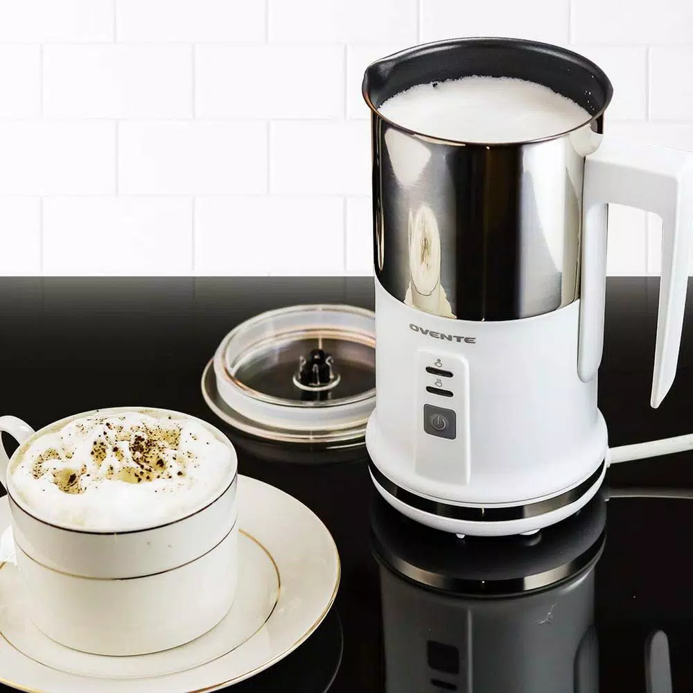 Coffee Makers Ovente 8.1 Oz. White Stainless Steel Electric Milk Frother 3 In 1-Warming, Heating And Frothing, See-Through Lid Plus Whisks 8 Coffee Makers Ovente 8.1 Oz. White Stainless Steel Electric Milk Frother 3 In 1-Warming, Heating And Frothing, See-Through Lid Plus Whisks - Image 6